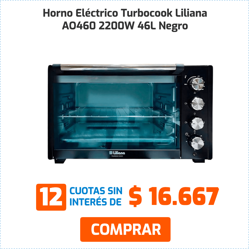 Horno Eléctrico Turbocook Liliana A0460 2200W 46L Negro 12 CUOTAS SIN INTERÉS DE $16.667 COMPRAR